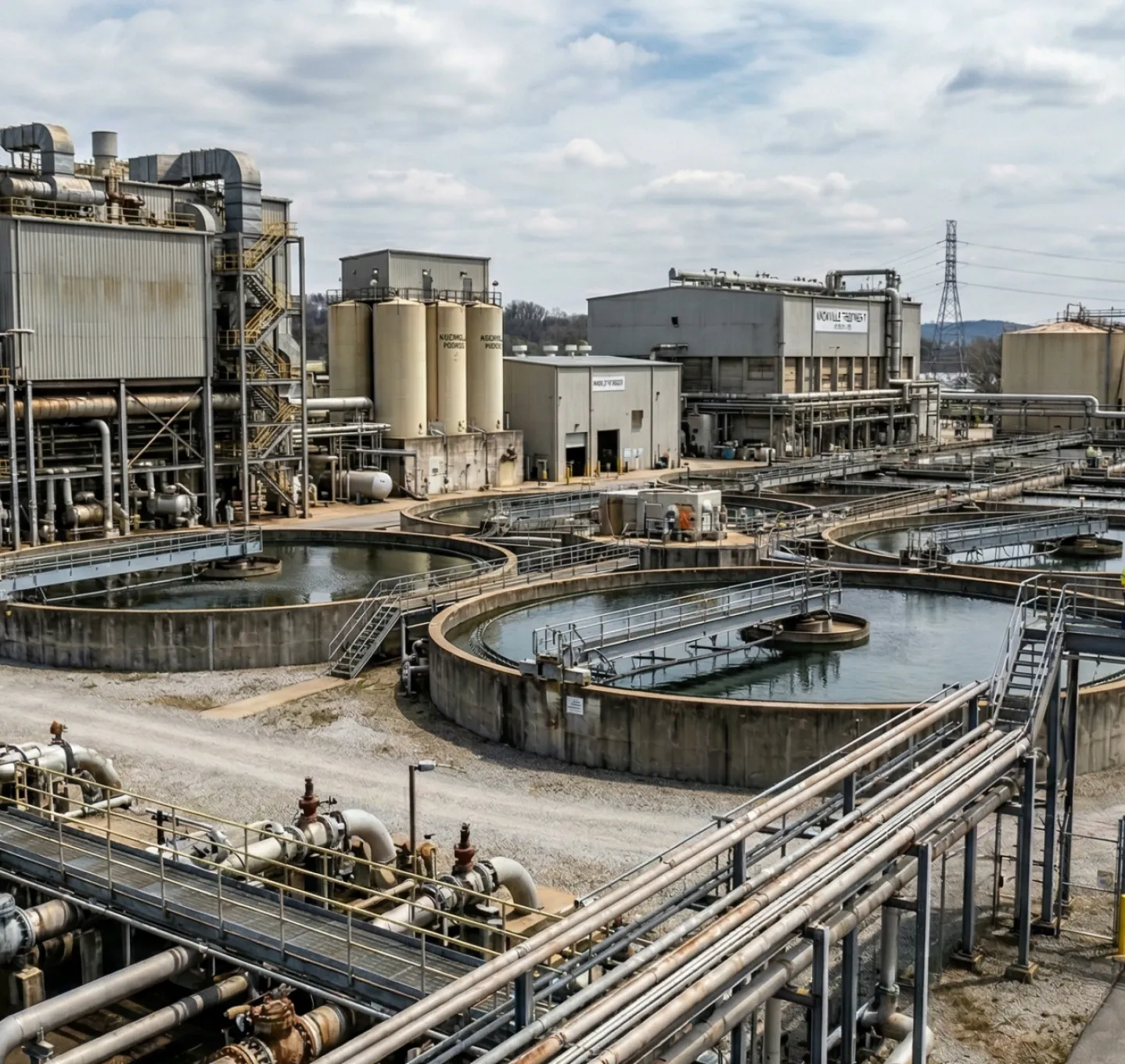 Industrial cleaning facility with tanks and pipework